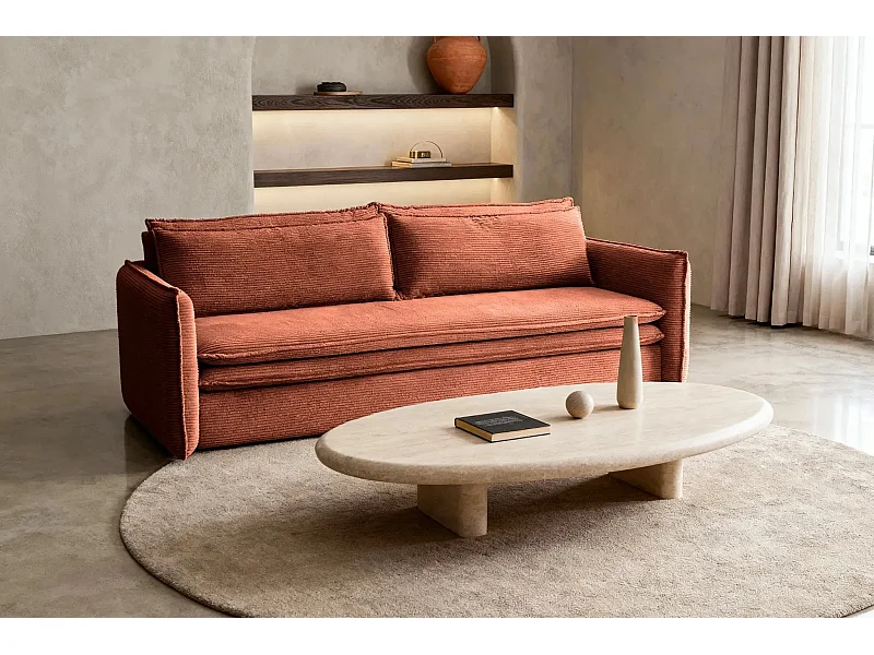 OSCAR - Canapé droit convertible 3 places 3 places - Terracotta