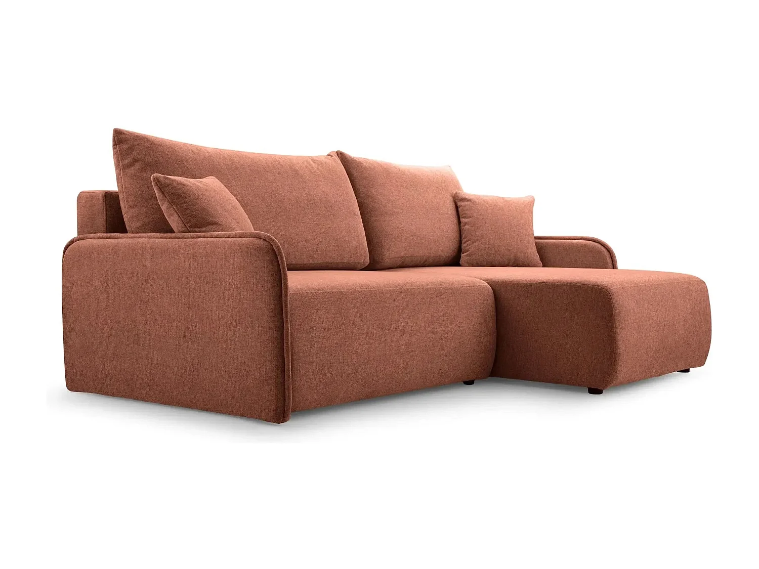 SACHA - Canapé d'angle tissu chiné - Terracotta - Droit