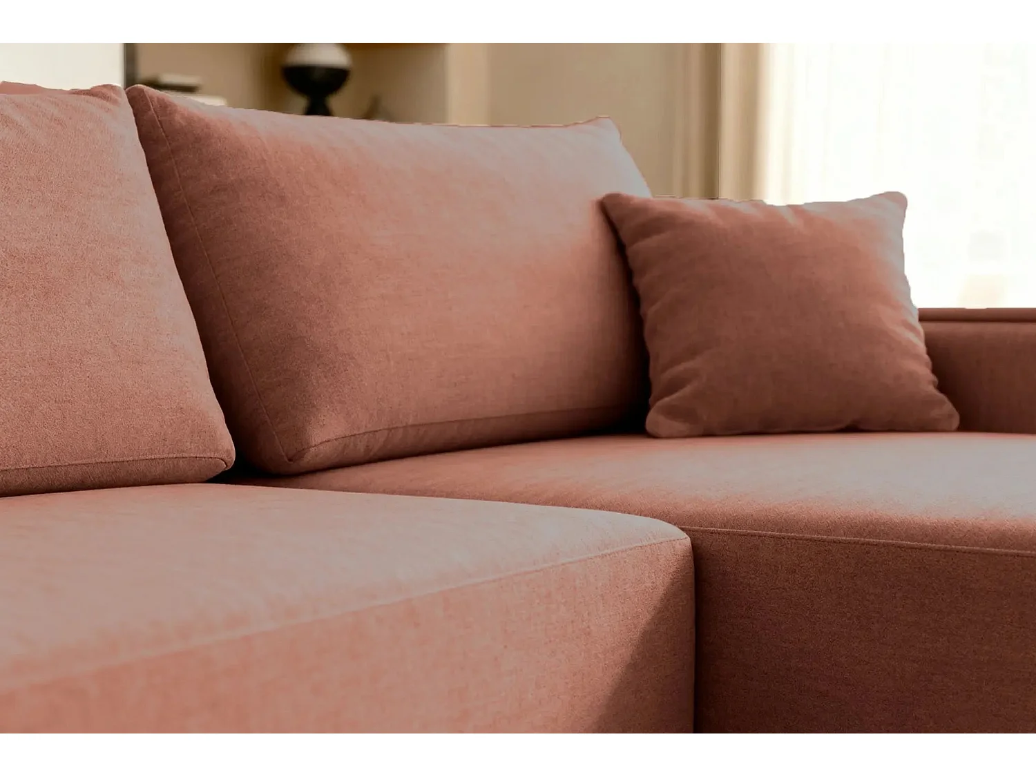 SACHA - Canapé d'angle tissu chiné 4 places - Terracotta - Droit