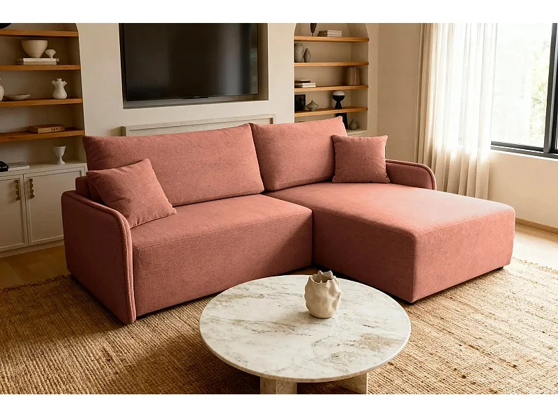 SACHA - Canapé d'angle tissu chiné 4 places - Terracotta - Droit