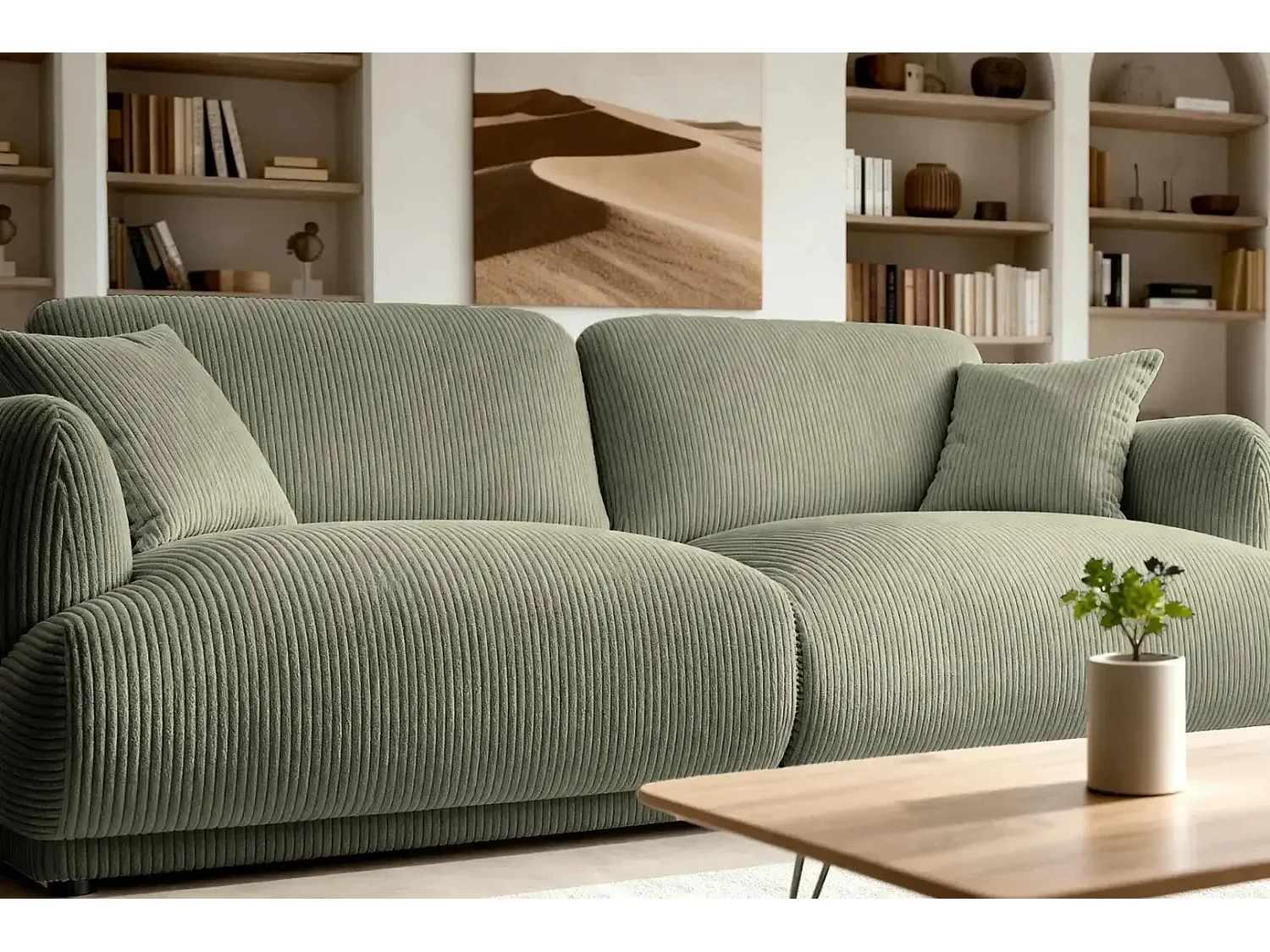 ROSALIE - Canapé droit 2 places velours cotelé - Vert