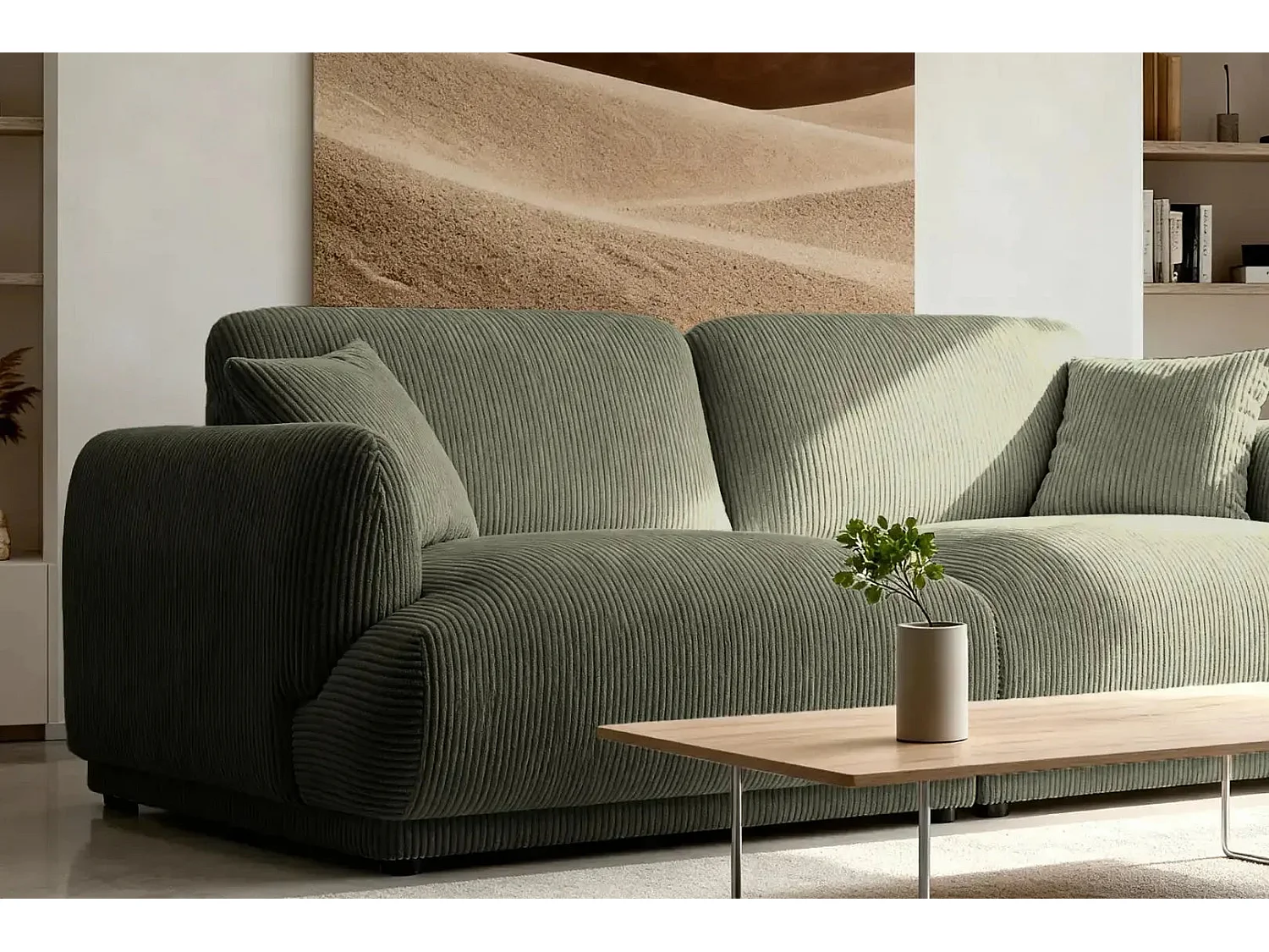 ROSALIE - Canapé droit 2 places velours cotelé 2 places - Vert