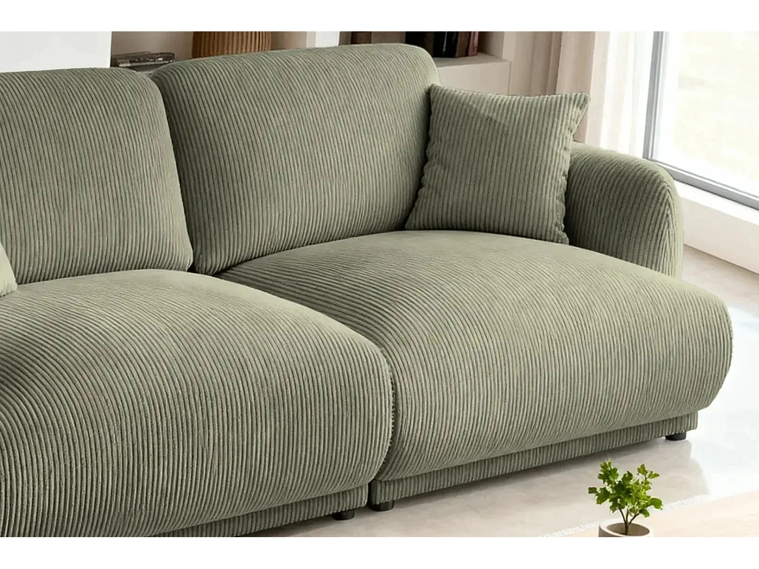 ROSALIE - Canapé droit 2 places velours cotelé 2 places - Vert