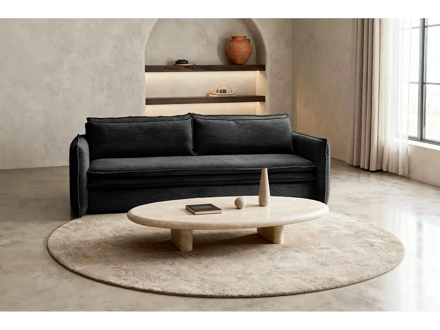 OSCAR - Canapé droit convertible 3 places - Noir