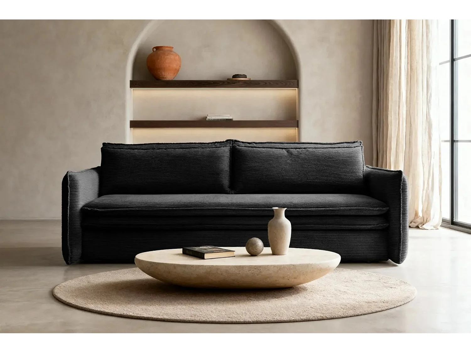 OSCAR - Canapé droit convertible 3 places 3 places - Noir