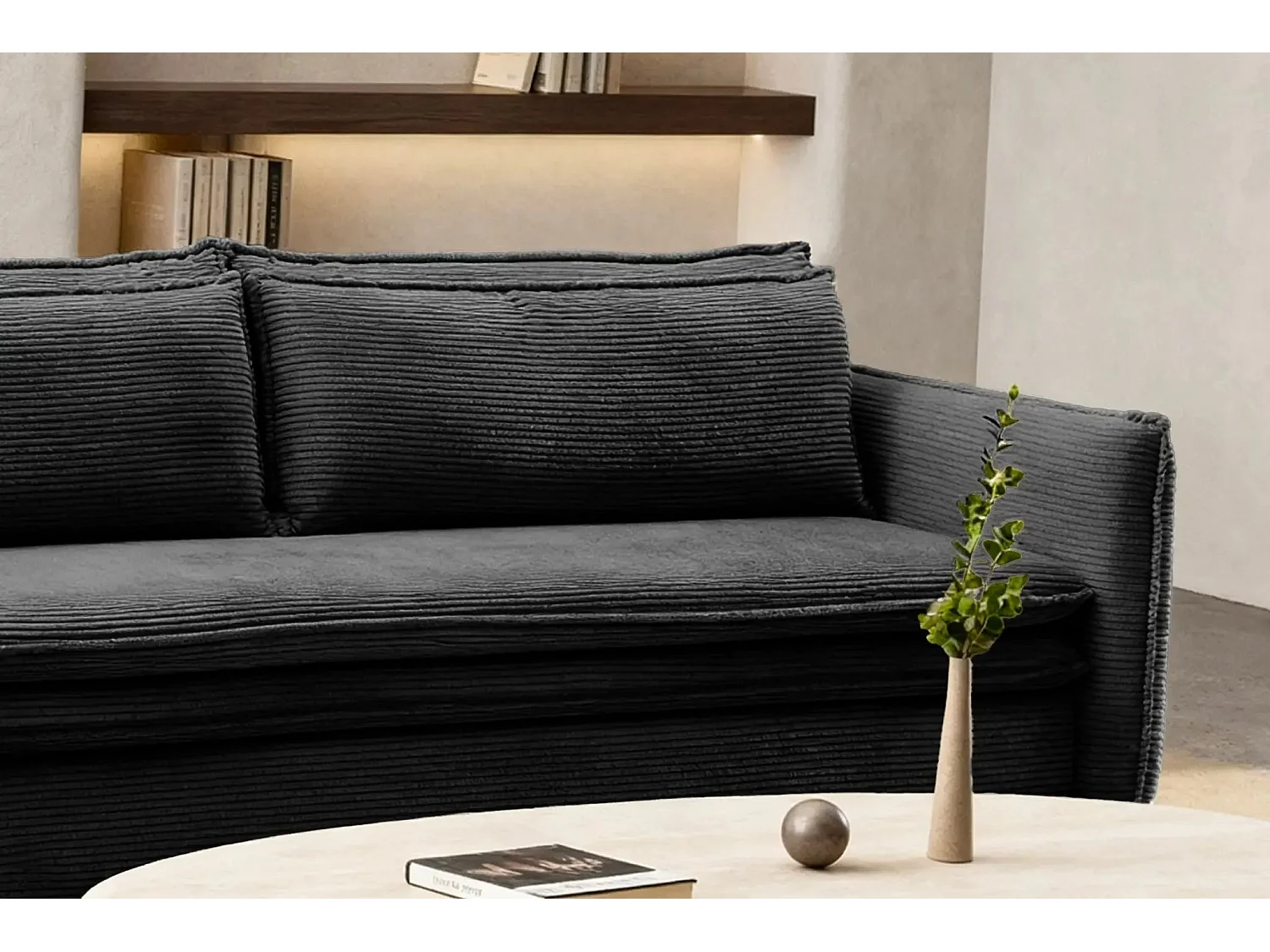 OSCAR - Canapé droit convertible 3 places 3 places - Noir