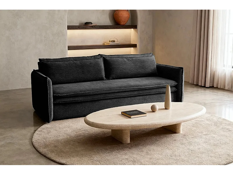 OSCAR - Canapé droit convertible 3 places 3 places - Noir