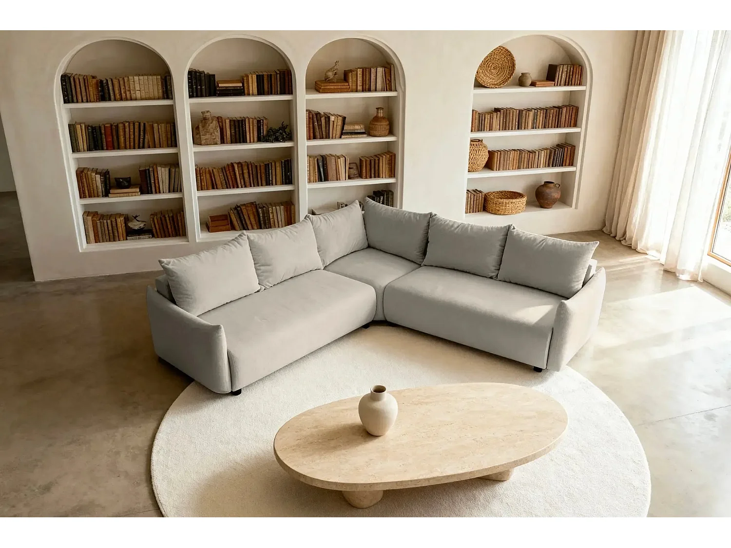 OCEANE - Canapé panoramique 5 places - Taupe