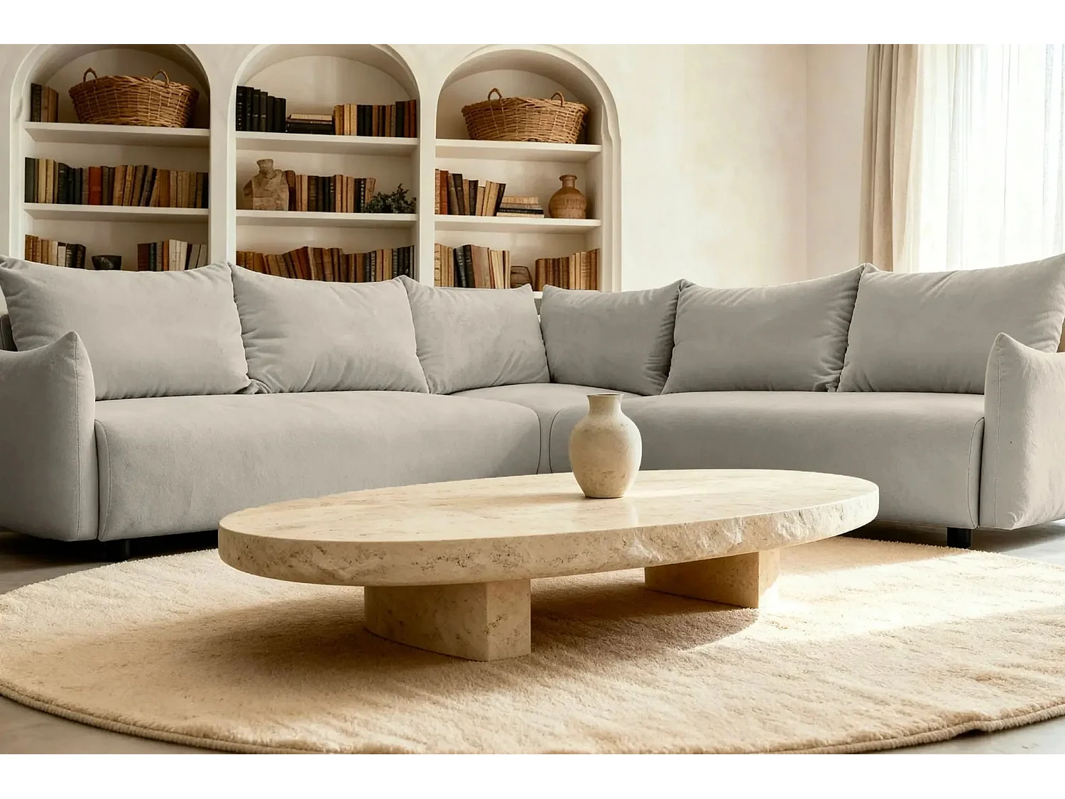 OCEANE - Canapé panoramique 5 places - Taupe