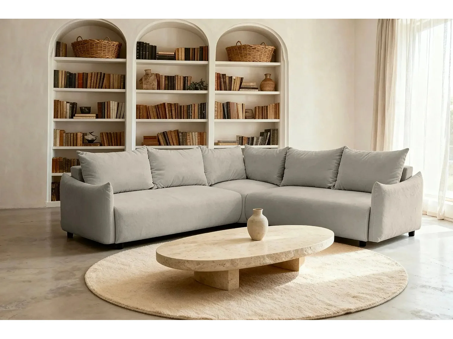 OCEANE - Canapé panoramique 5 places - Taupe