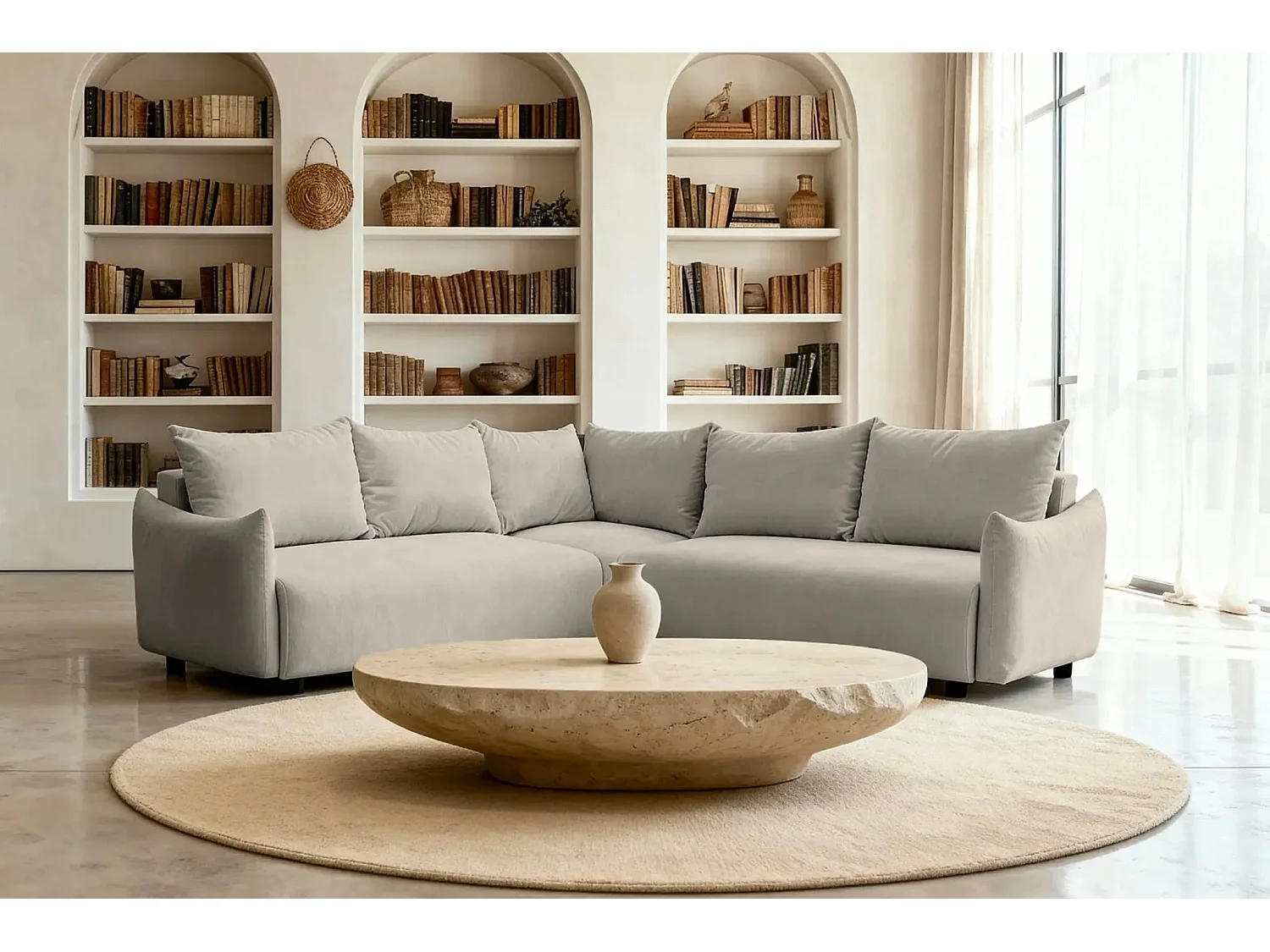 OCEANE - Canapé panoramique 5 places - Taupe