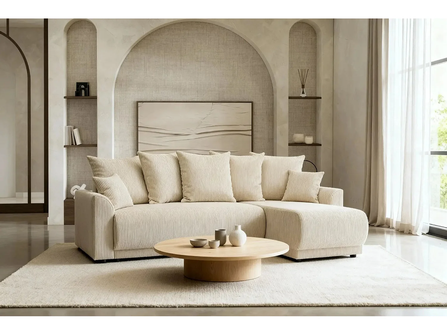 RIO - Canapé d'angle 3 places - Beige