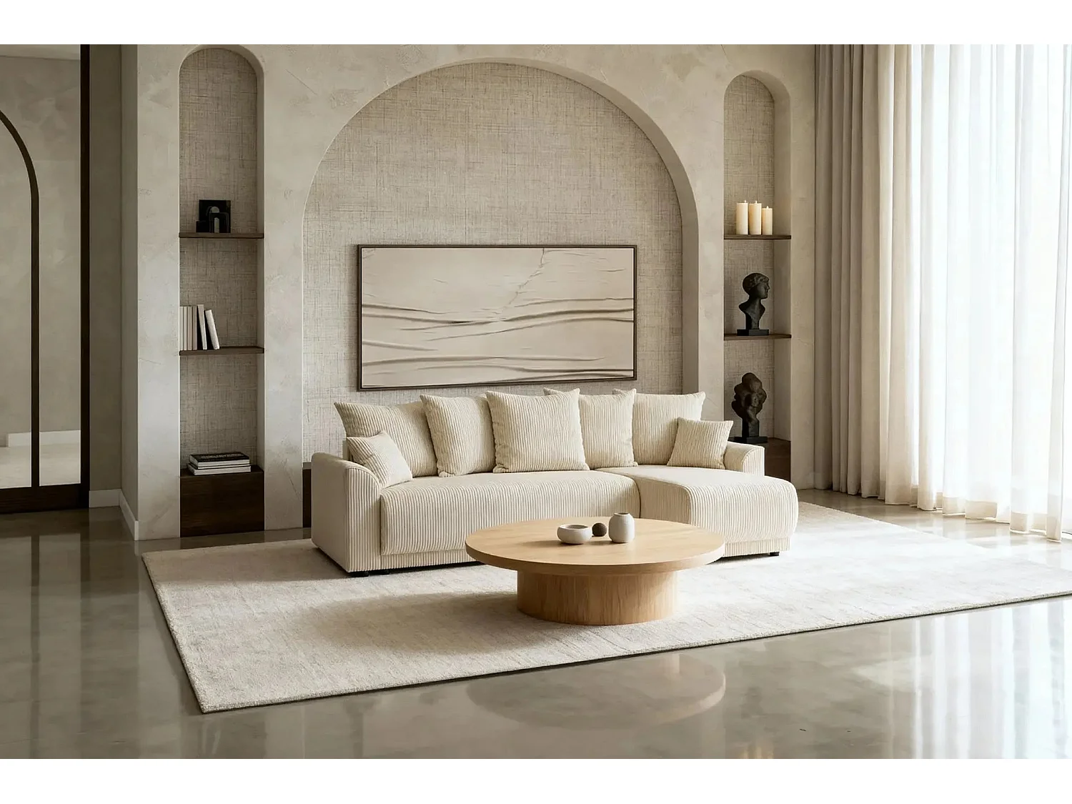 RIO - Canapé d'angle 3 places - Beige