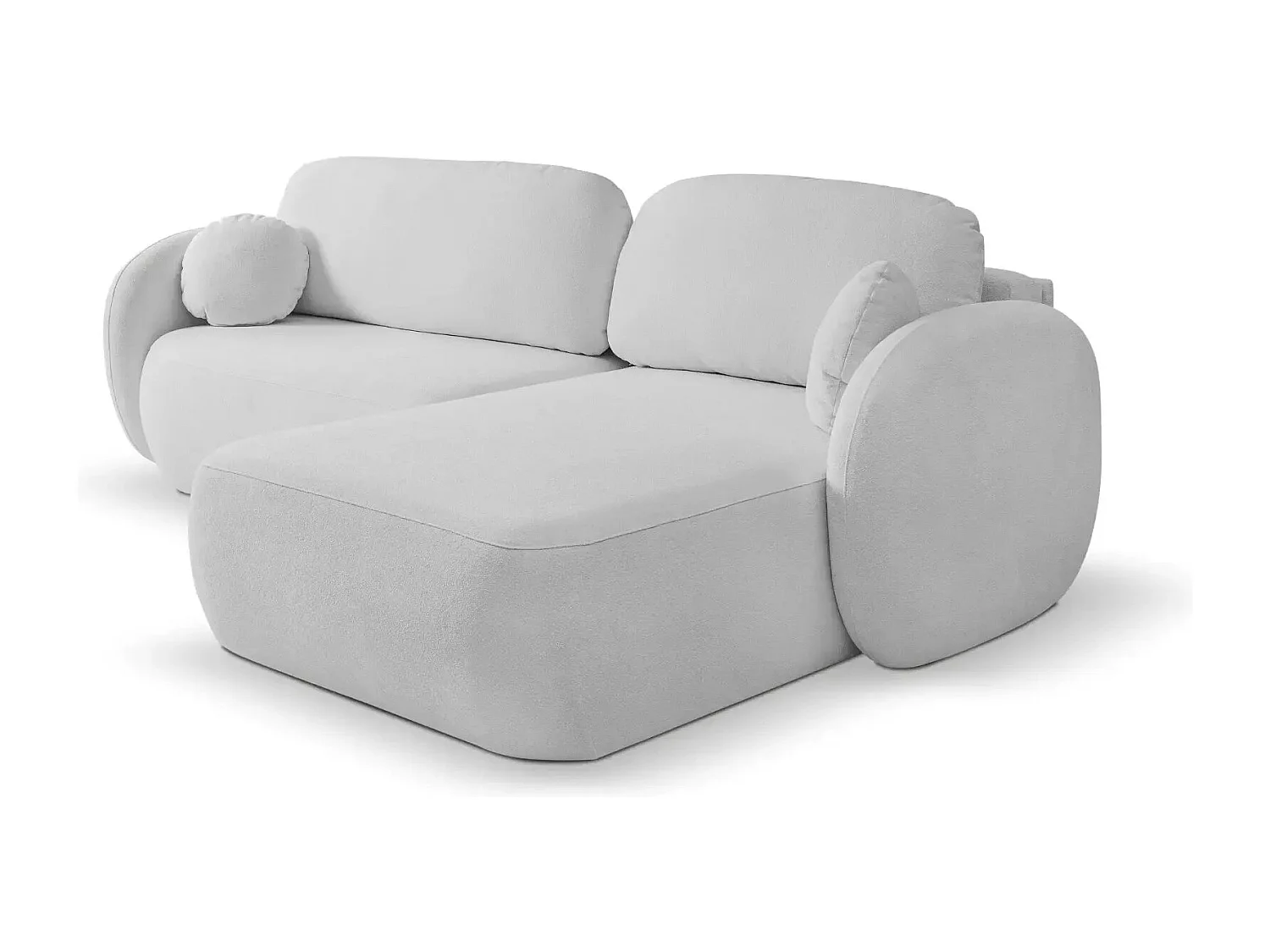 SANTIAGO - Canapé d'angle tissu bouclette - Gris Clair - Droit