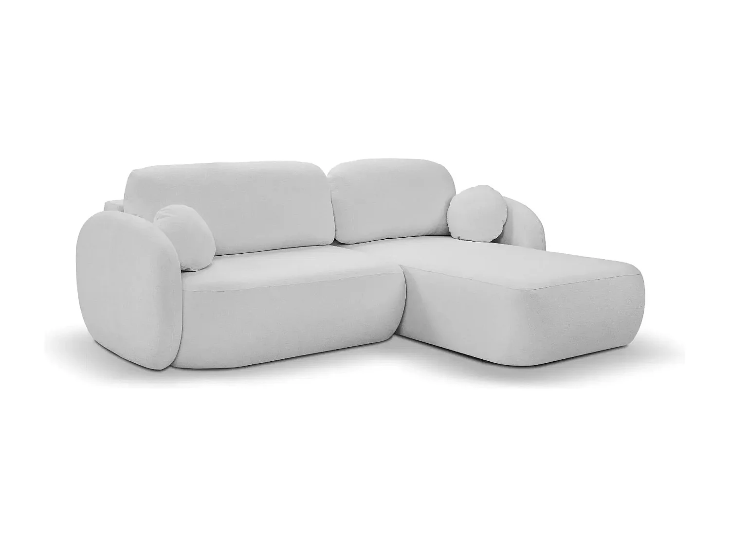 SANTIAGO - Canapé d'angle tissu bouclette - Gris Clair - Droit