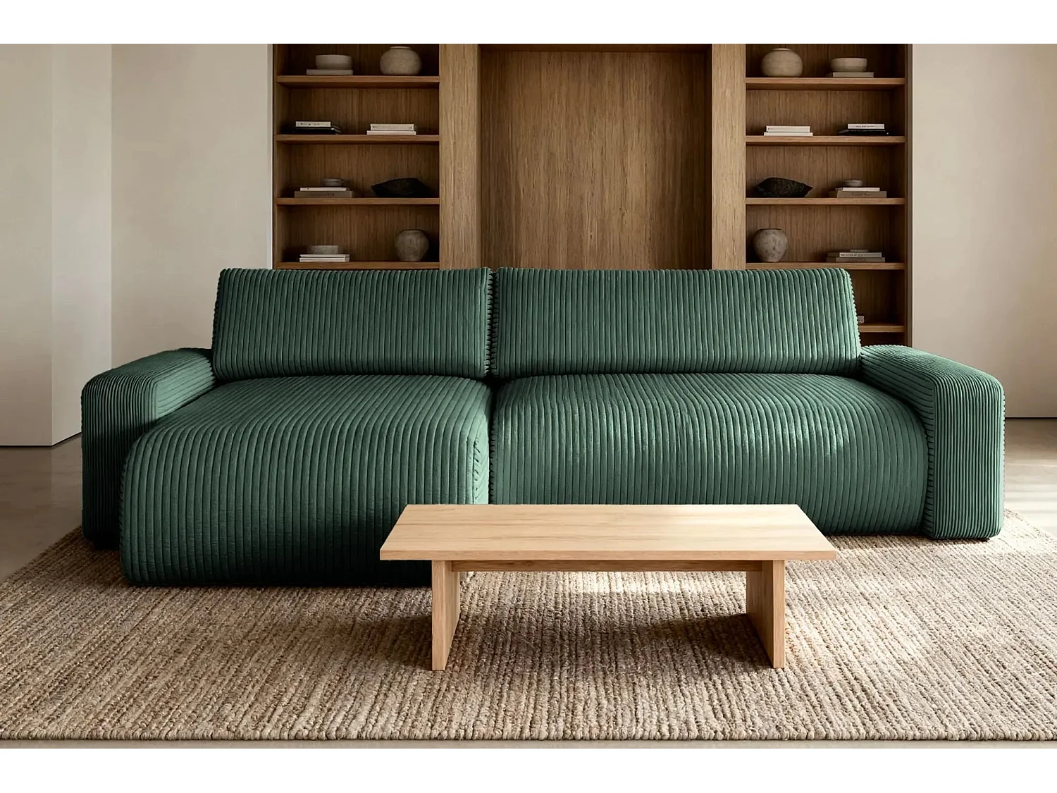 LUCIE - Canapé d'angle velours cotelé - Vert Sapin