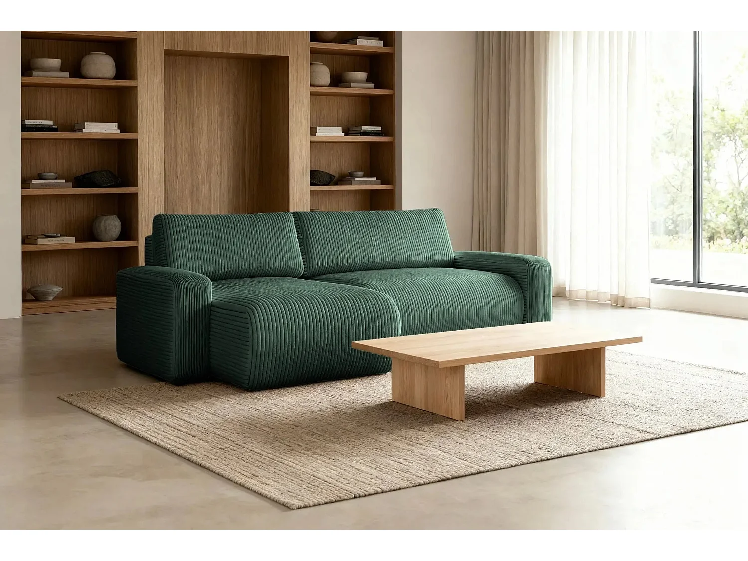 LUCIE - Canapé d'angle velours cotelé - Vert Sapin