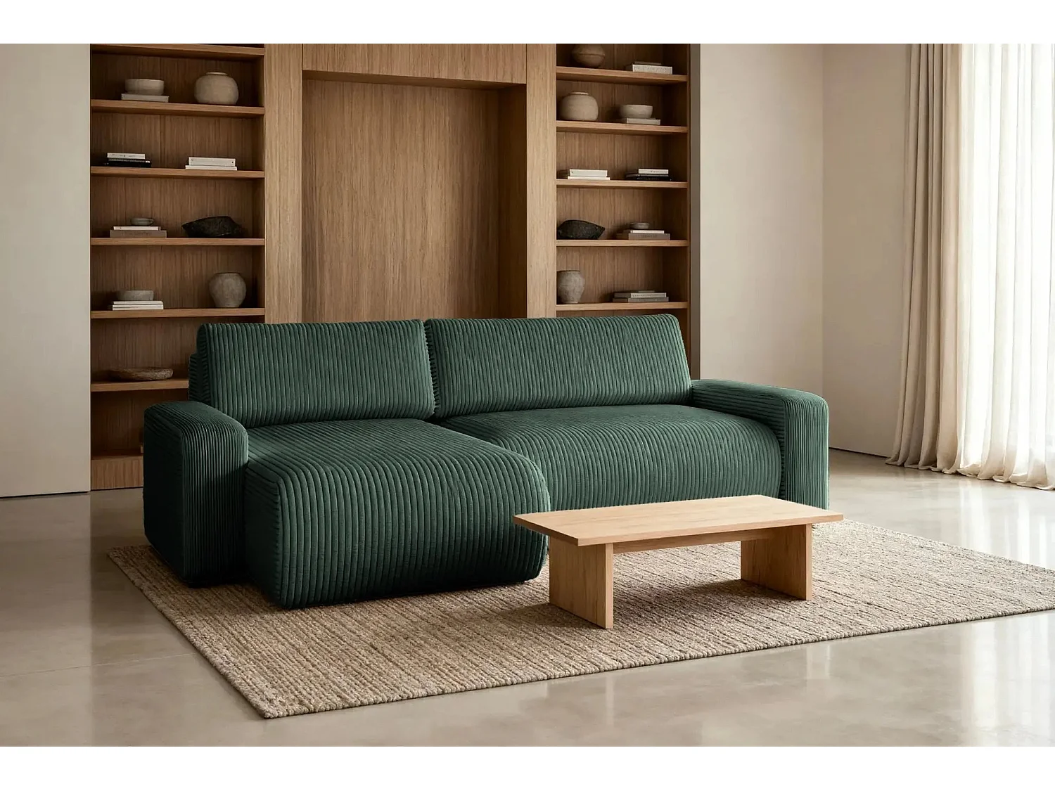LUCIE - Canapé d'angle velours cotelé - Vert Sapin