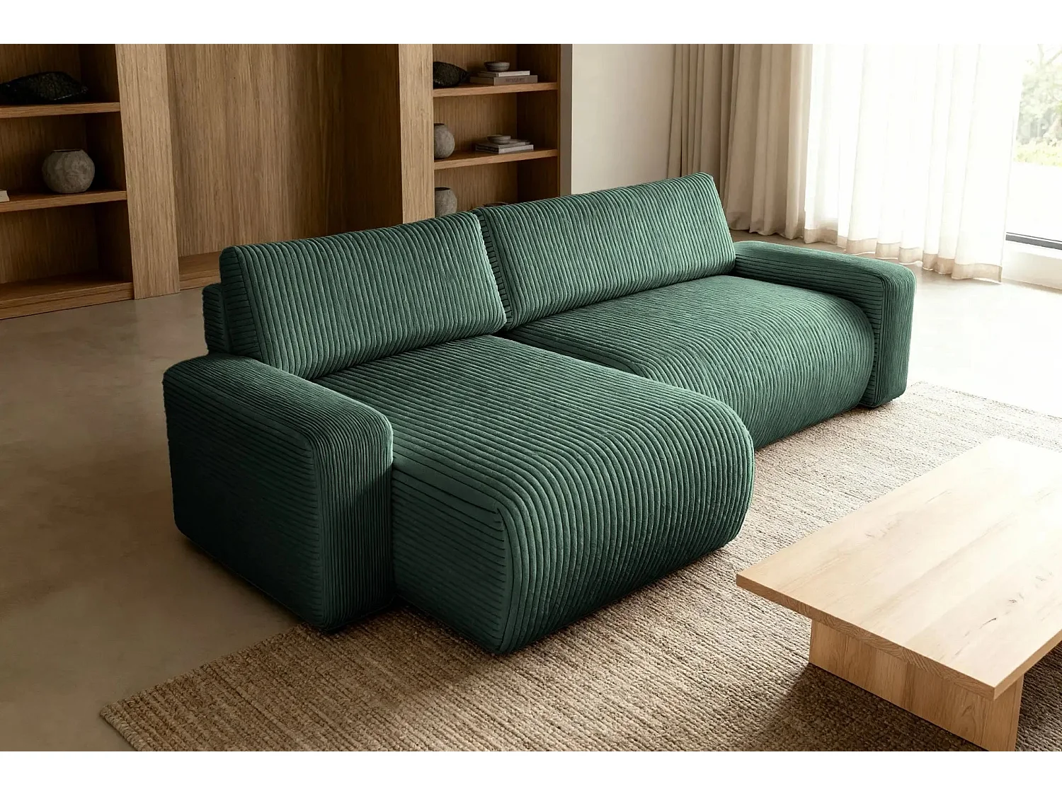 LUCIE - Canapé d'angle velours cotelé 4 places - Vert Sapin