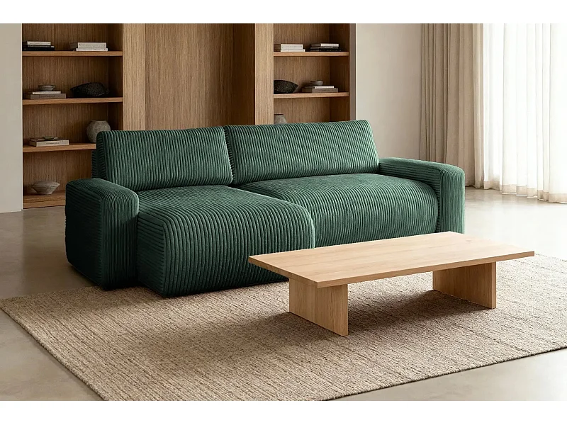 LUCIE - Canapé d'angle velours cotelé 4 places - Vert Sapin