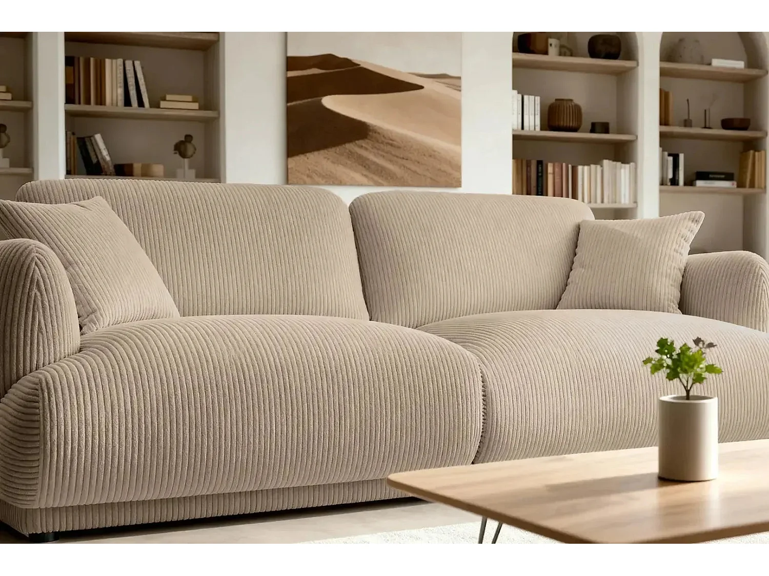 ROSALIE - Canapé droit 2 places velours cotelé - Café