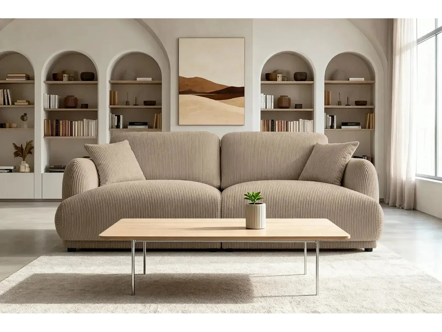 ROSALIE - Canapé droit 2 places velours cotelé - Café