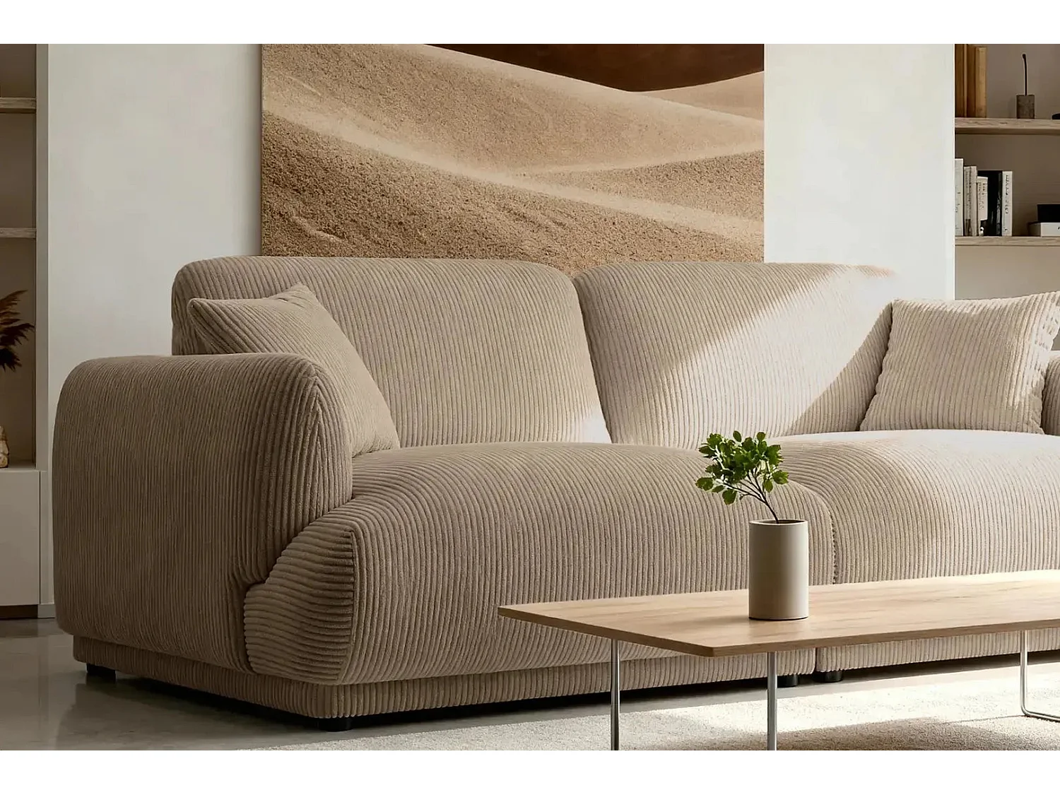 ROSALIE - Canapé droit 2 places velours cotelé 2 places - Café