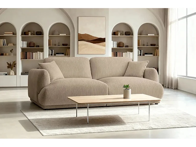 ROSALIE - Canapé droit 2 places velours cotelé 2 places - Café