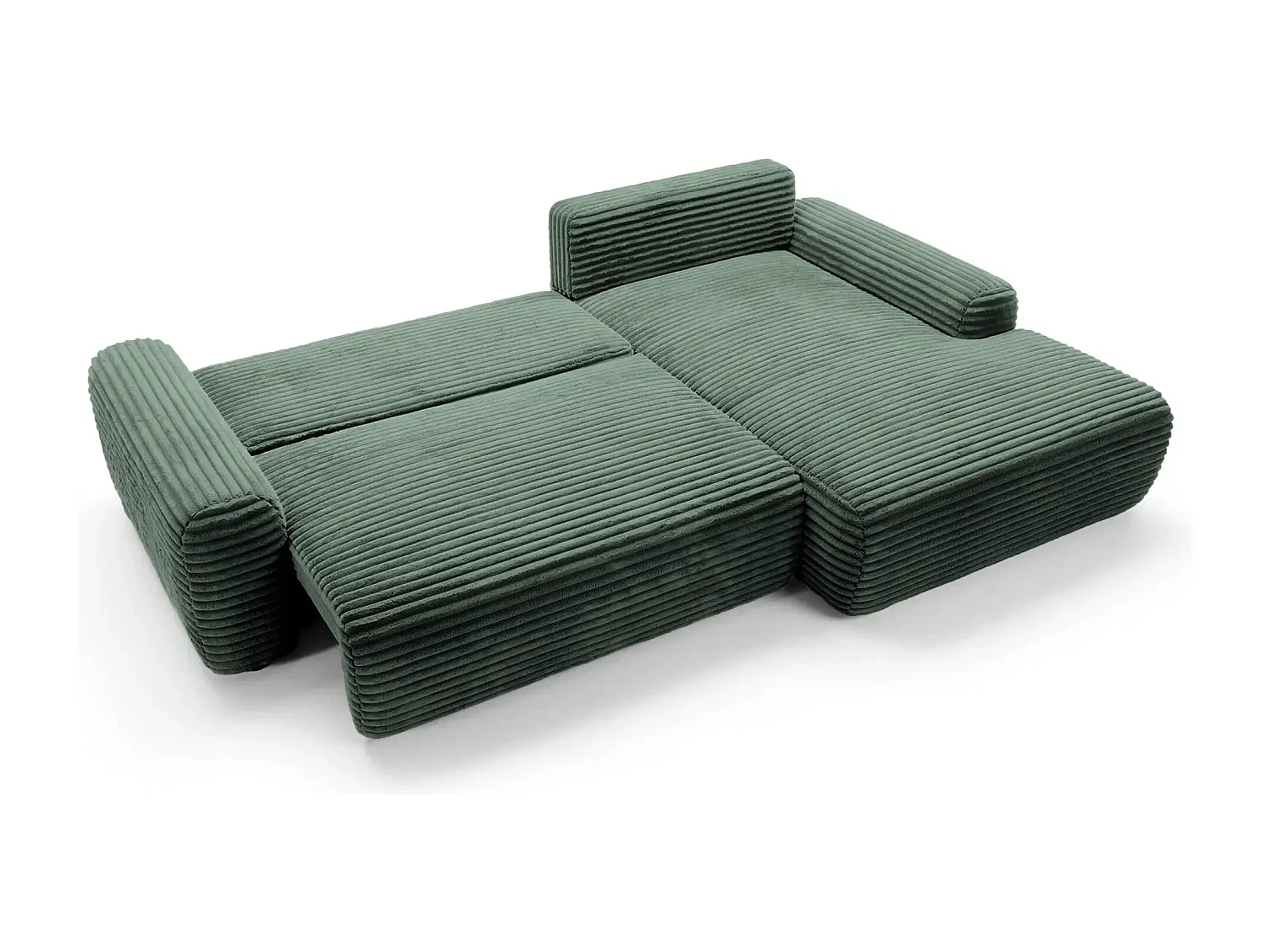 OLYMPE - Canapé d'angle velours cotelé - Vert - Droit