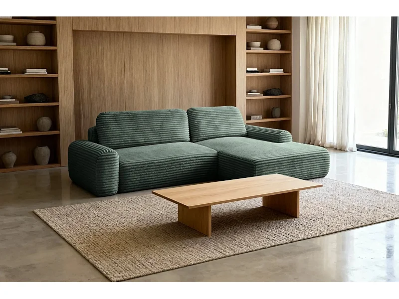 OLYMPE - Canapé d'angle velours cotelé 4 places - Vert - Droit