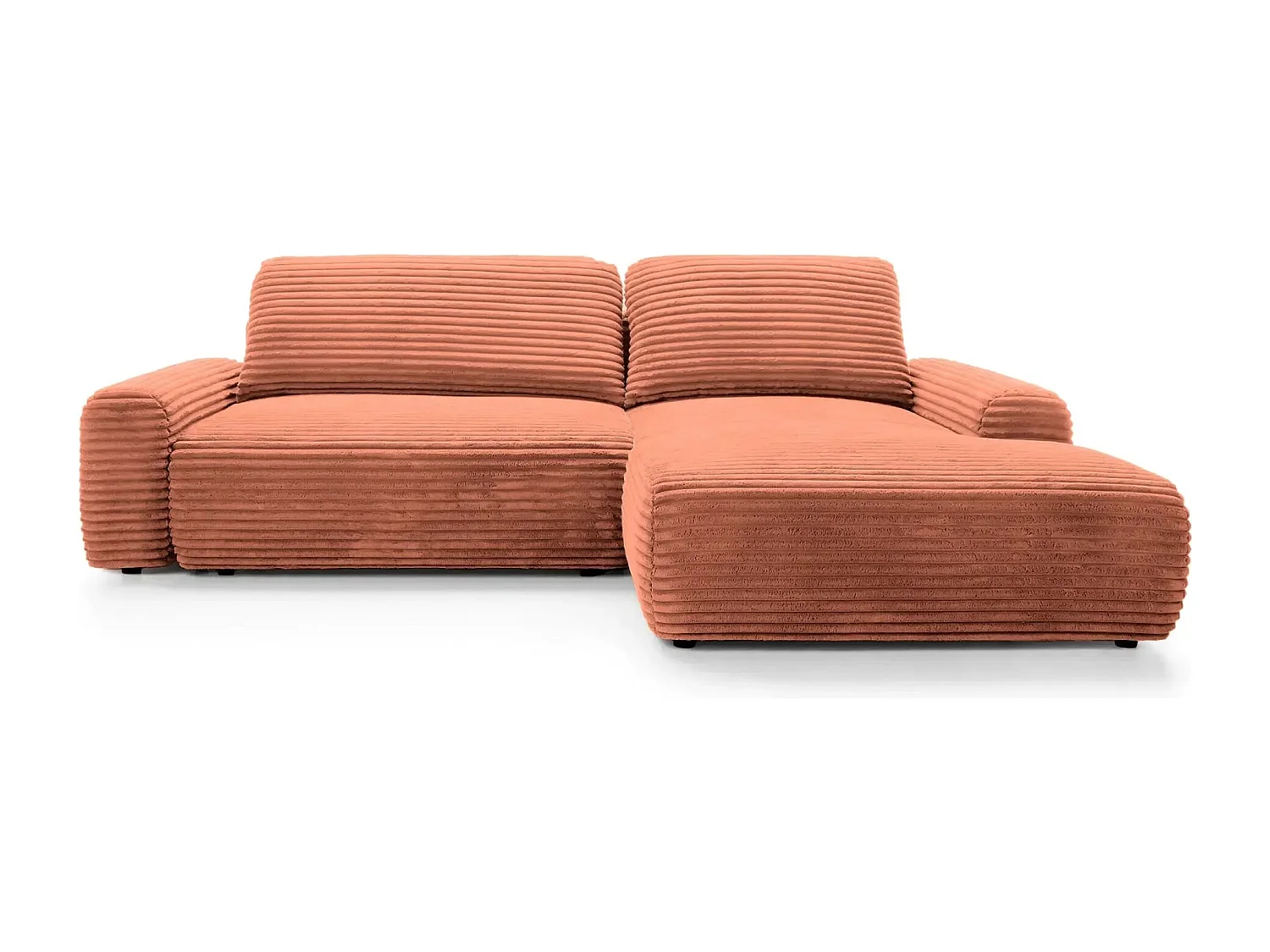 OLYMPE - Canapé d'angle velours cotelé - Terracotta - Droit