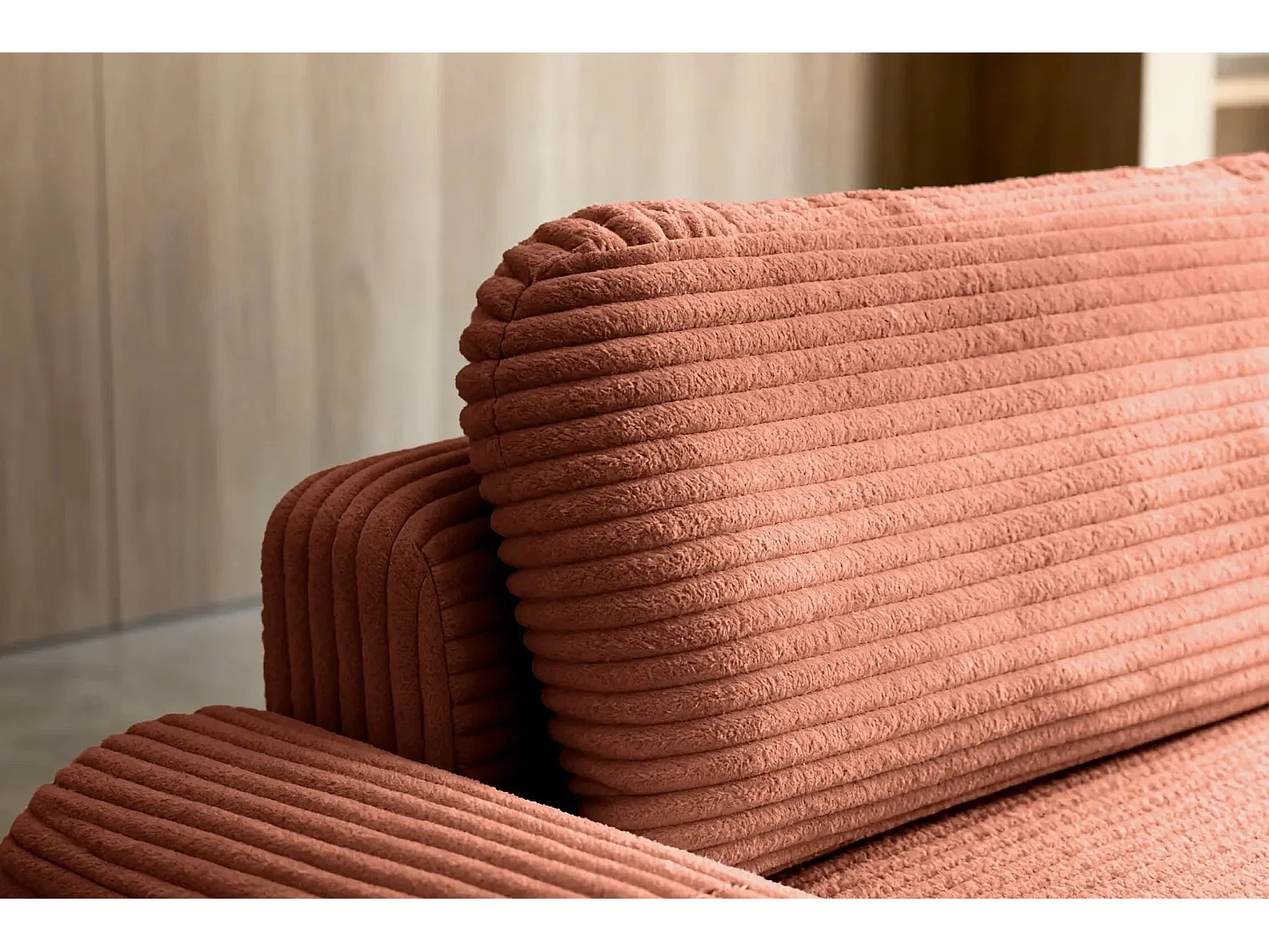 OLYMPE - Canapé d'angle velours cotelé 4 places - Terracotta - Droit