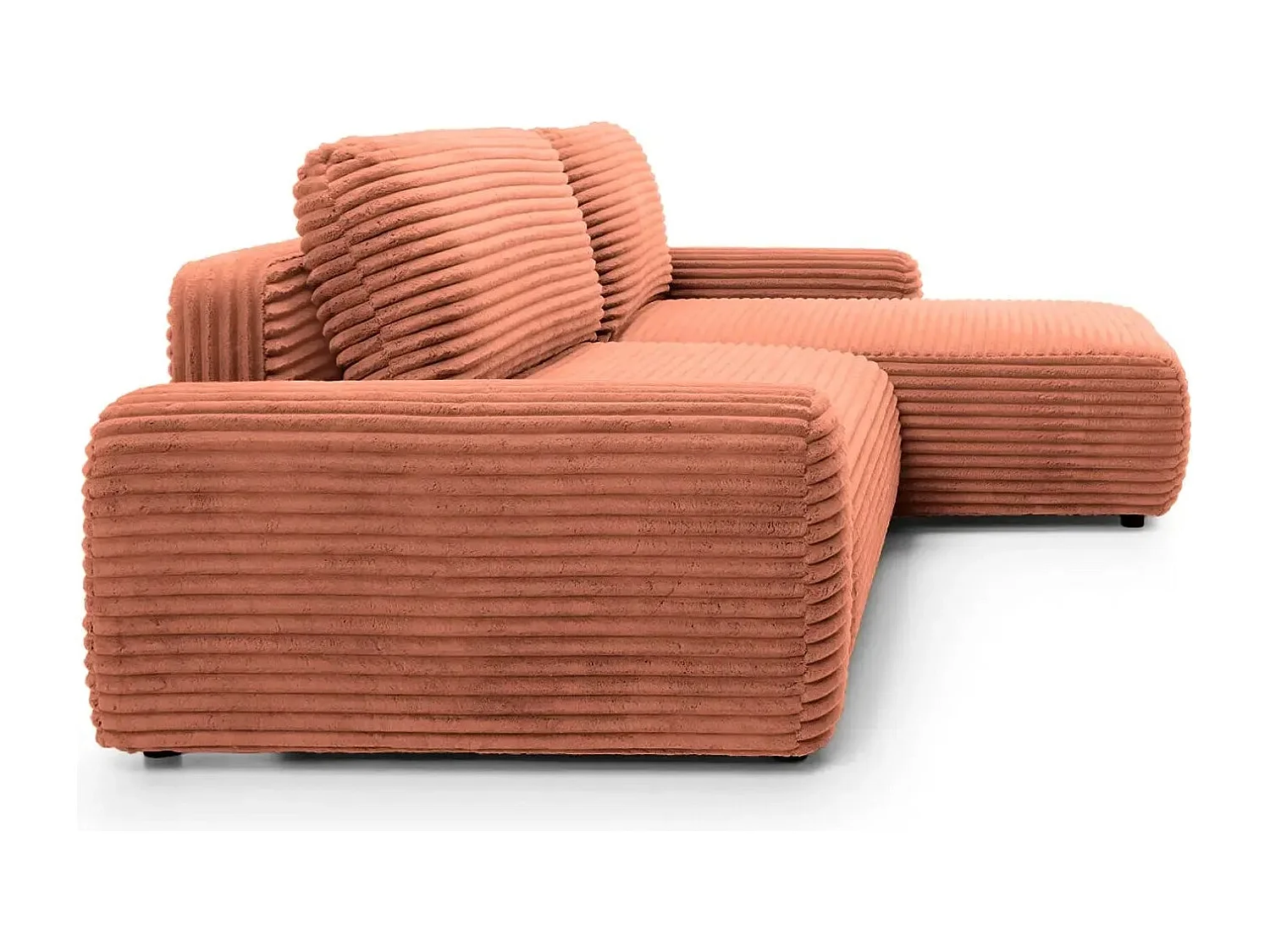 OLYMPE - Canapé d'angle velours cotelé 4 places - Terracotta - Droit