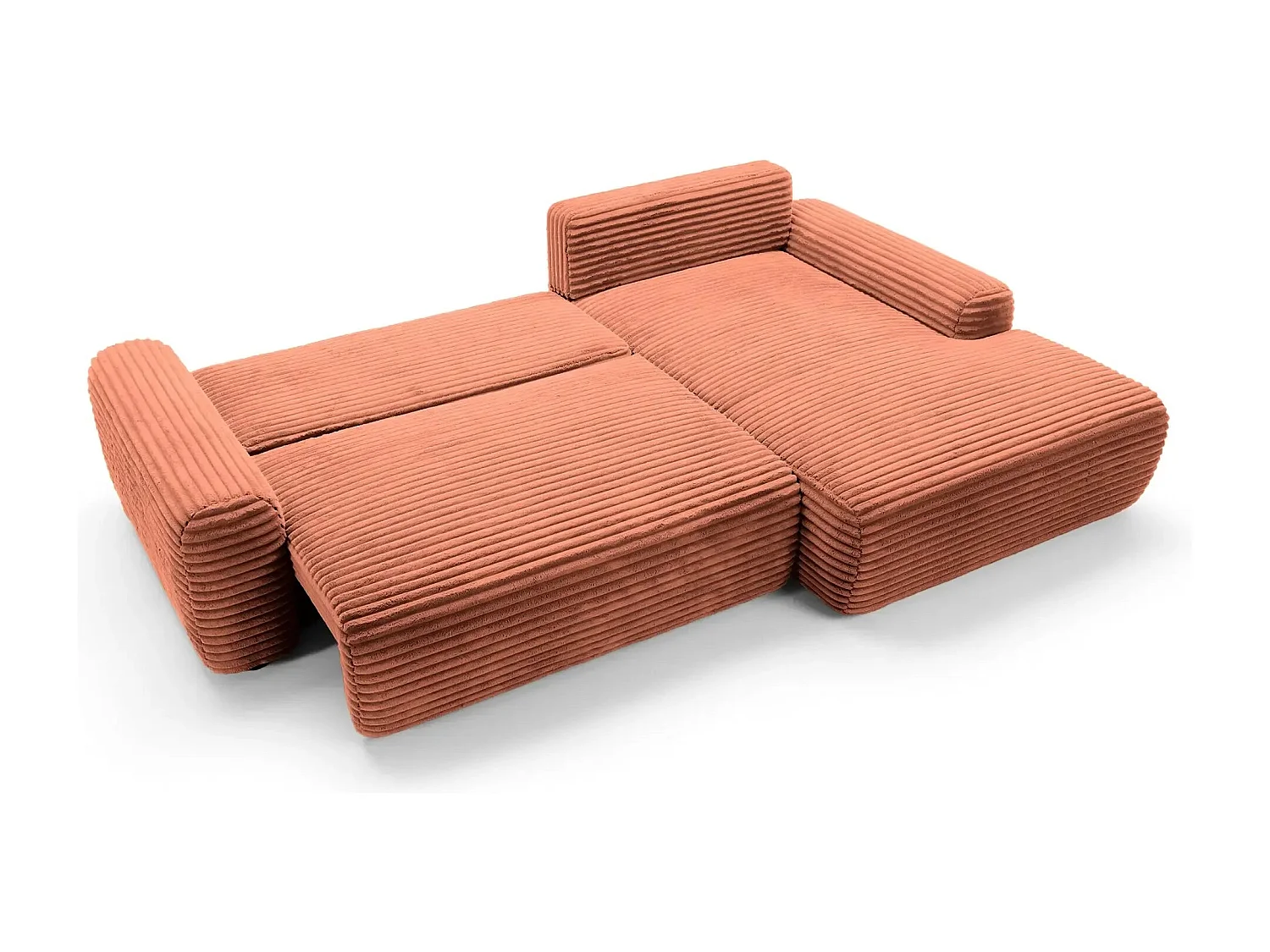 OLYMPE - Canapé d'angle velours cotelé 4 places - Terracotta - Droit