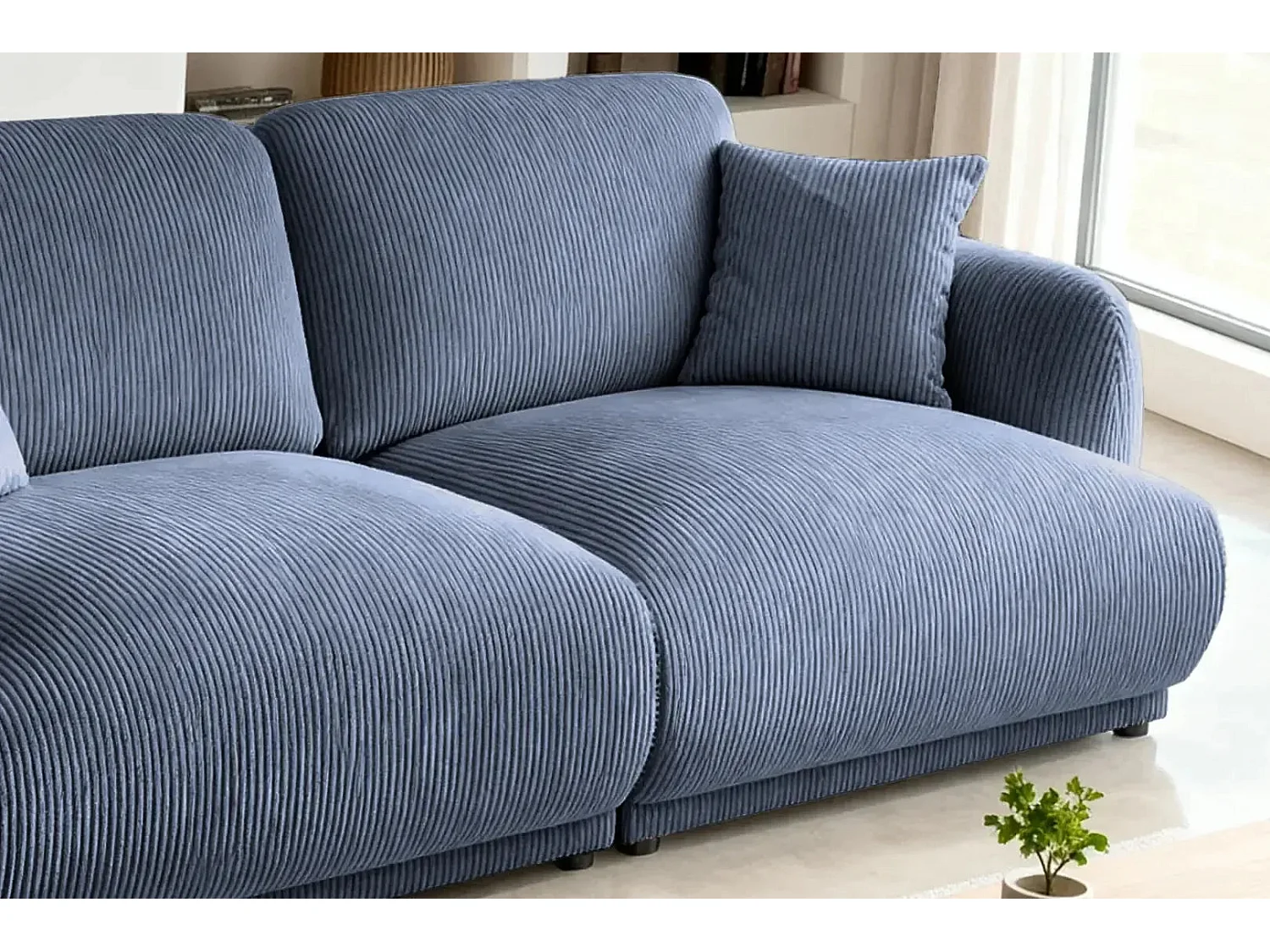 ROSALIE - Canapé droit 2 places velours cotelé - Bleu