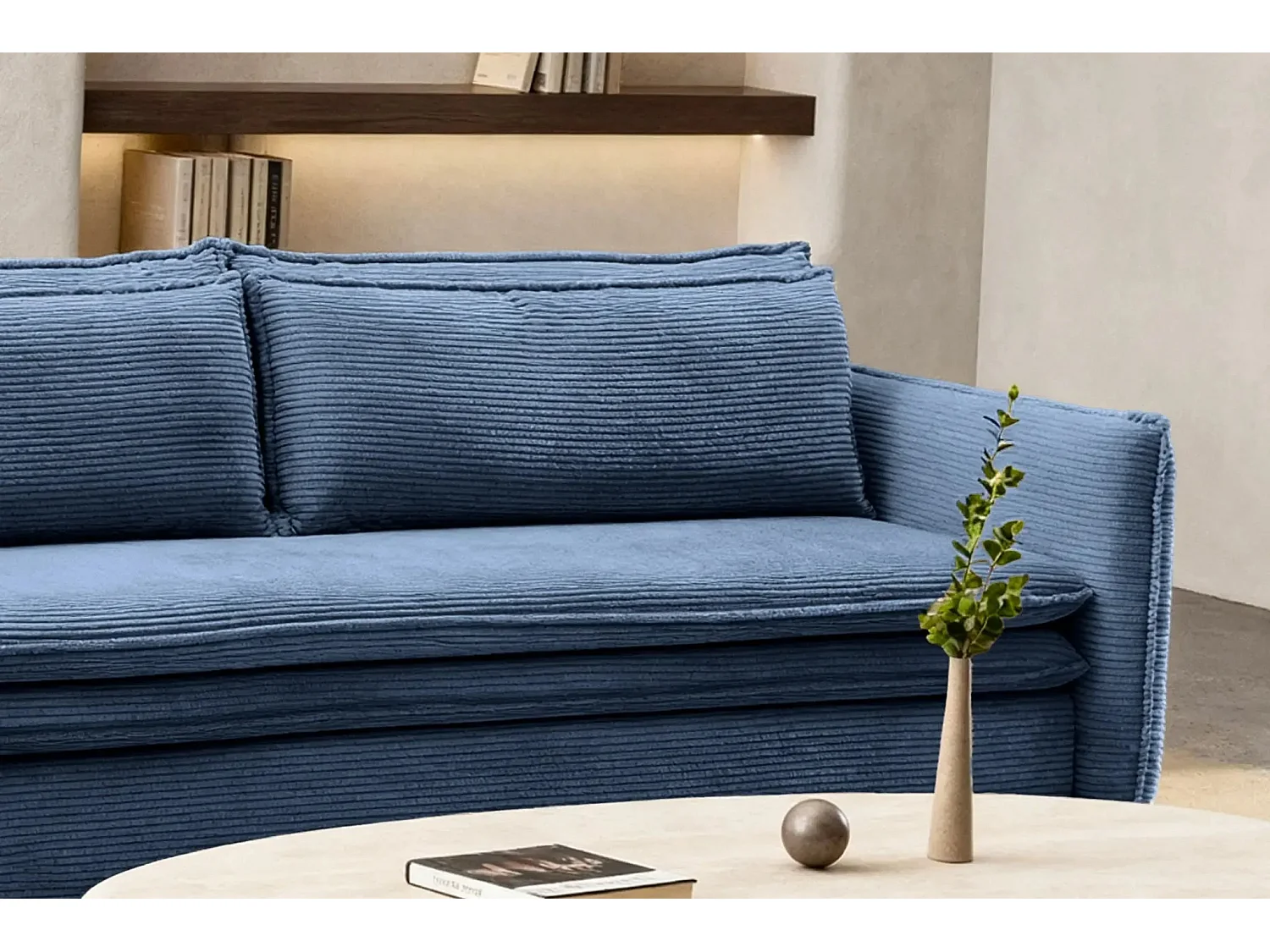 OSCAR - Canapé droit convertible 3 places - Bleu