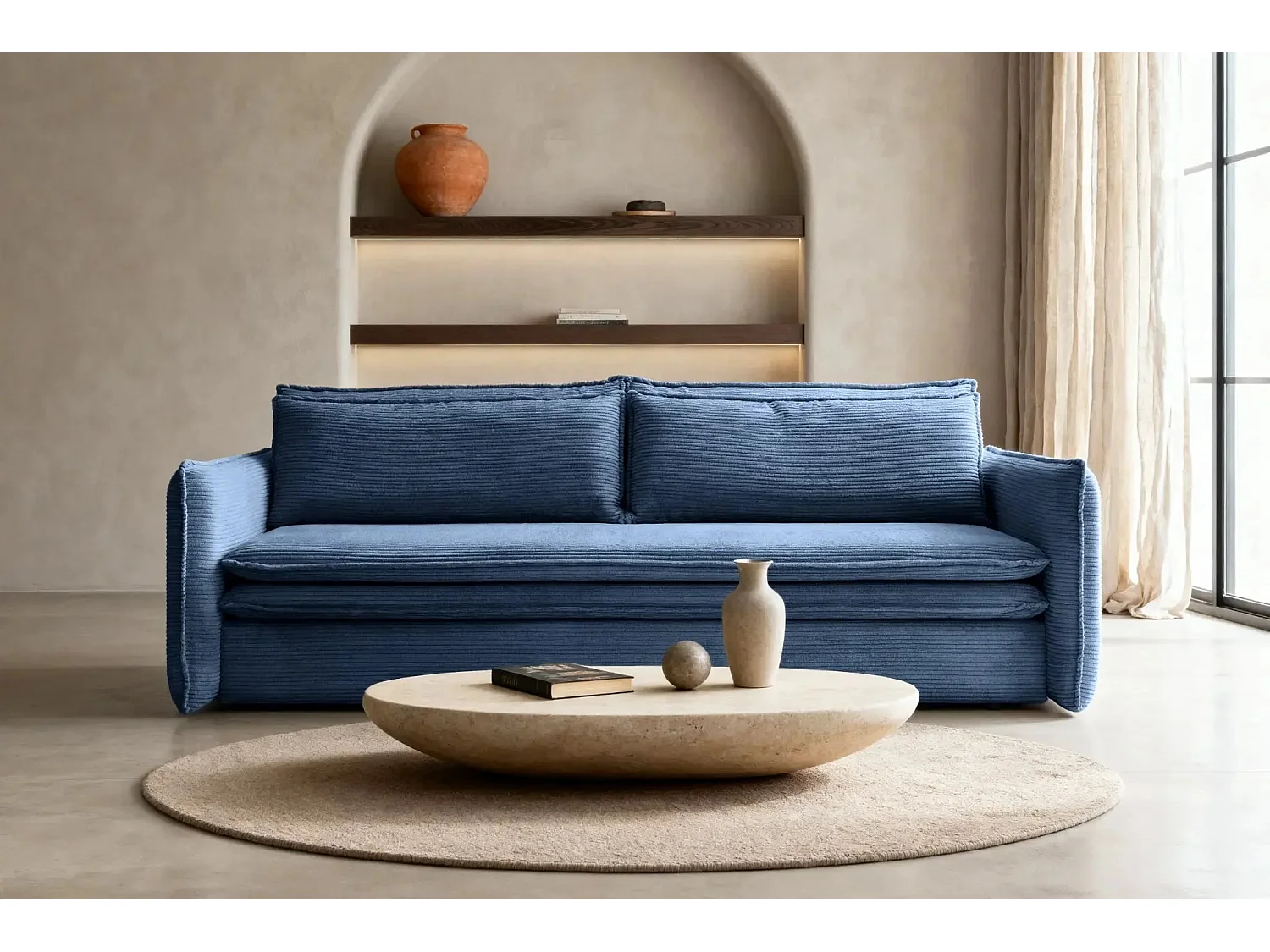 OSCAR - Canapé droit convertible 3 places 3 places - Bleu