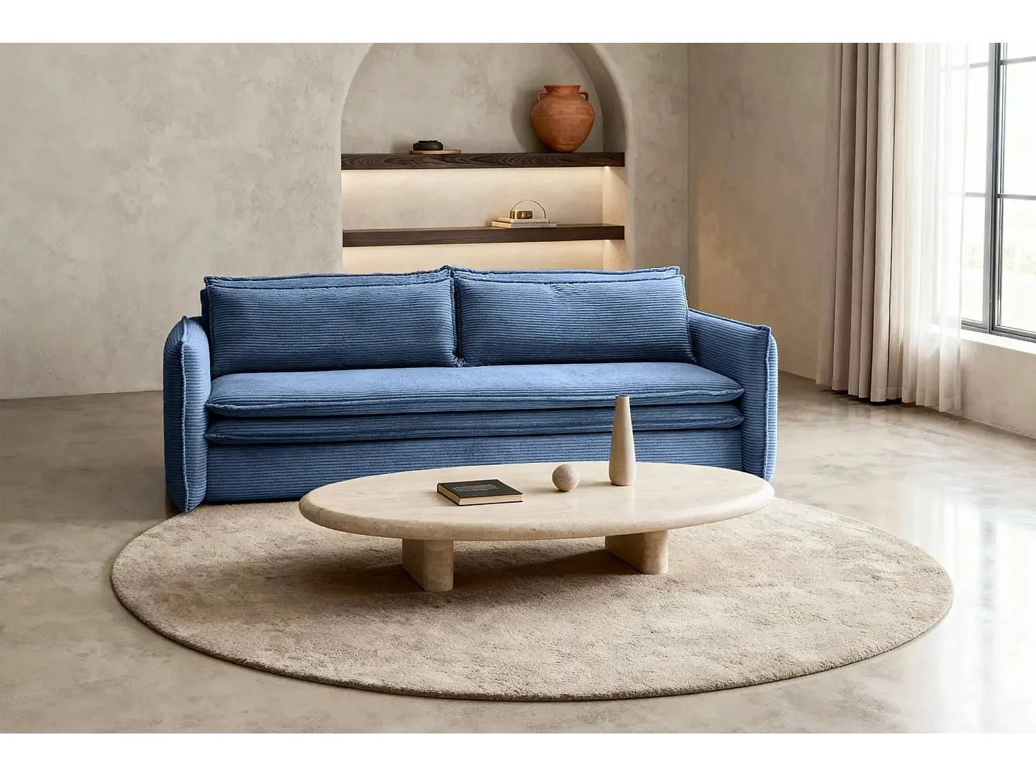 OSCAR - Canapé droit convertible 3 places 3 places - Bleu