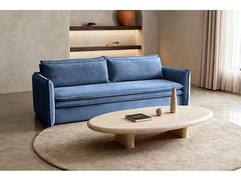 OSCAR - Canapé droit convertible 3 places 3 places - Bleu