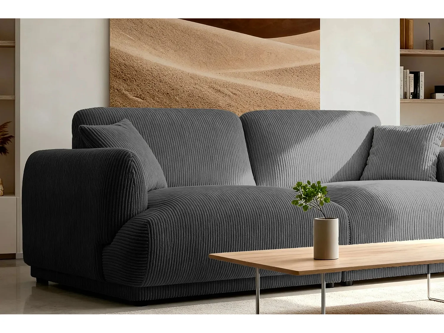 ROSALIE - Canapé droit 2 places velours cotelé - Gris Foncé