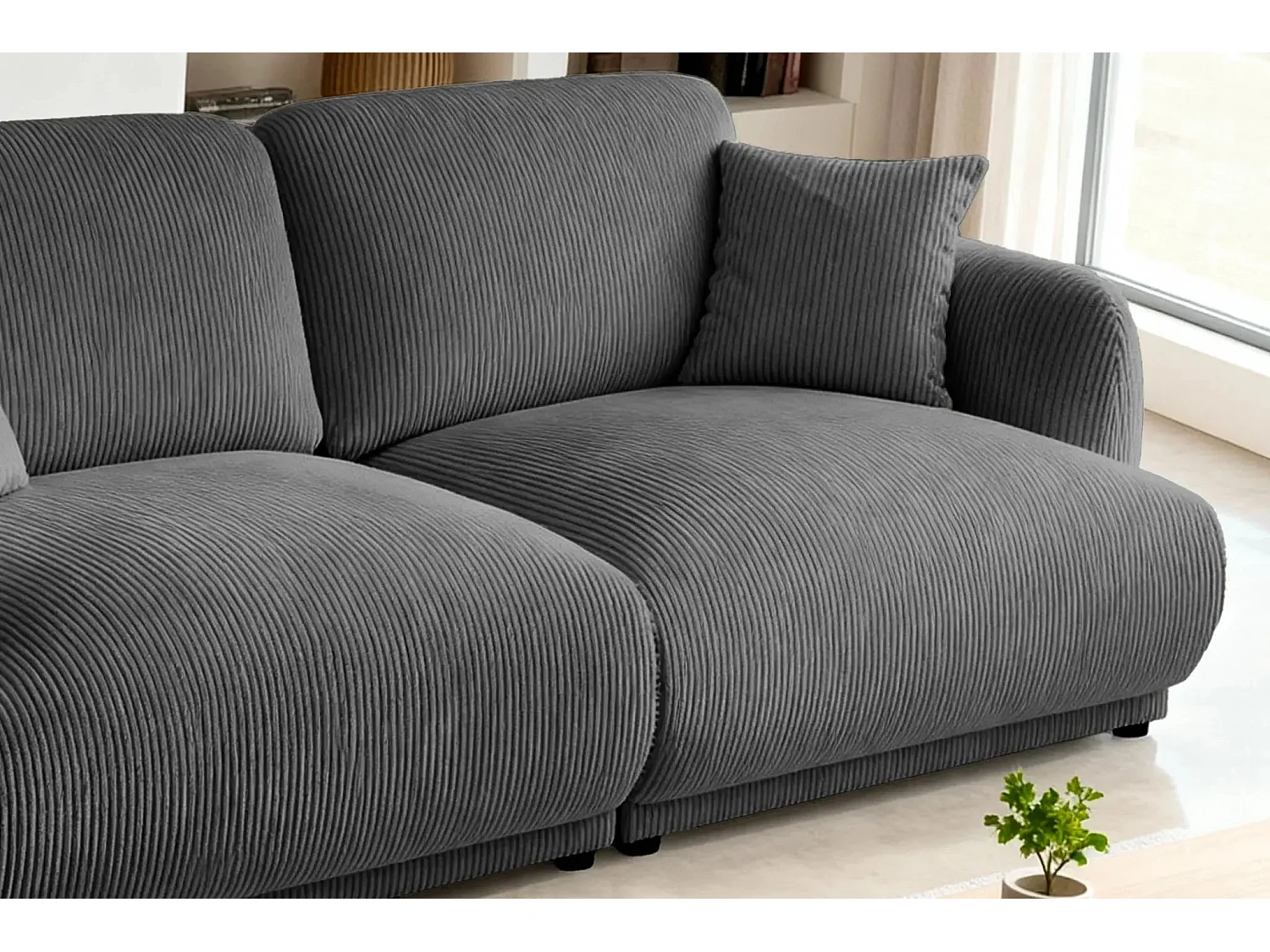 ROSALIE - Canapé droit 2 places velours cotelé 2 places - Gris Foncé