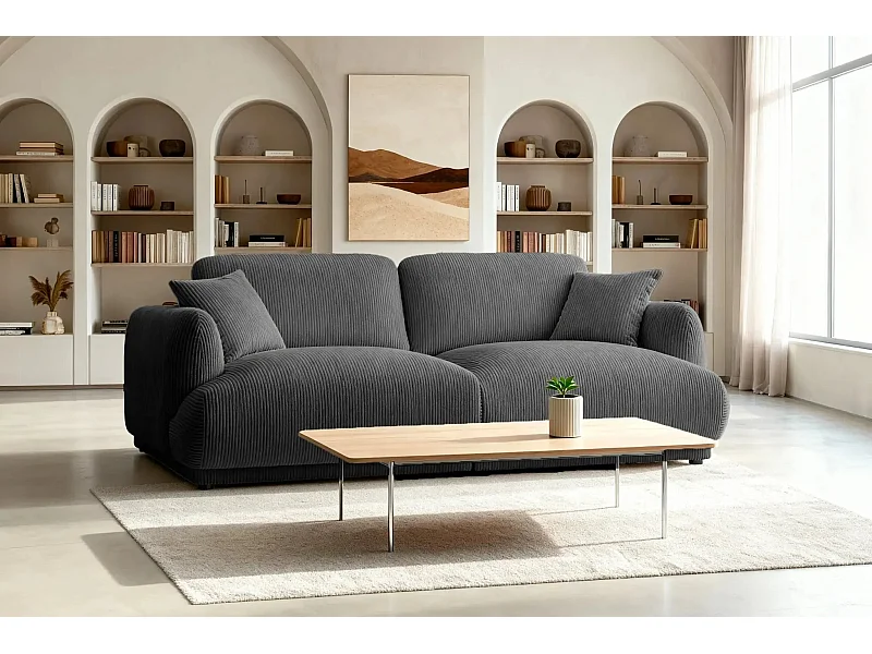 ROSALIE - Canapé droit 2 places velours cotelé 2 places - Gris Foncé