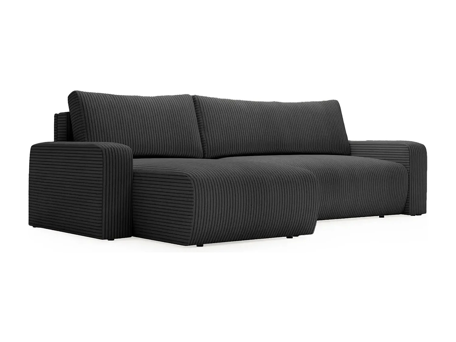 LUCIE - Canapé d'angle velours cotelé 4 places - Noir