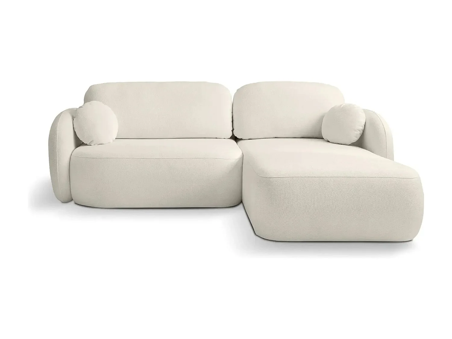 SANTIAGO - Canapé d'angle tissu bouclette - Beige - Droit