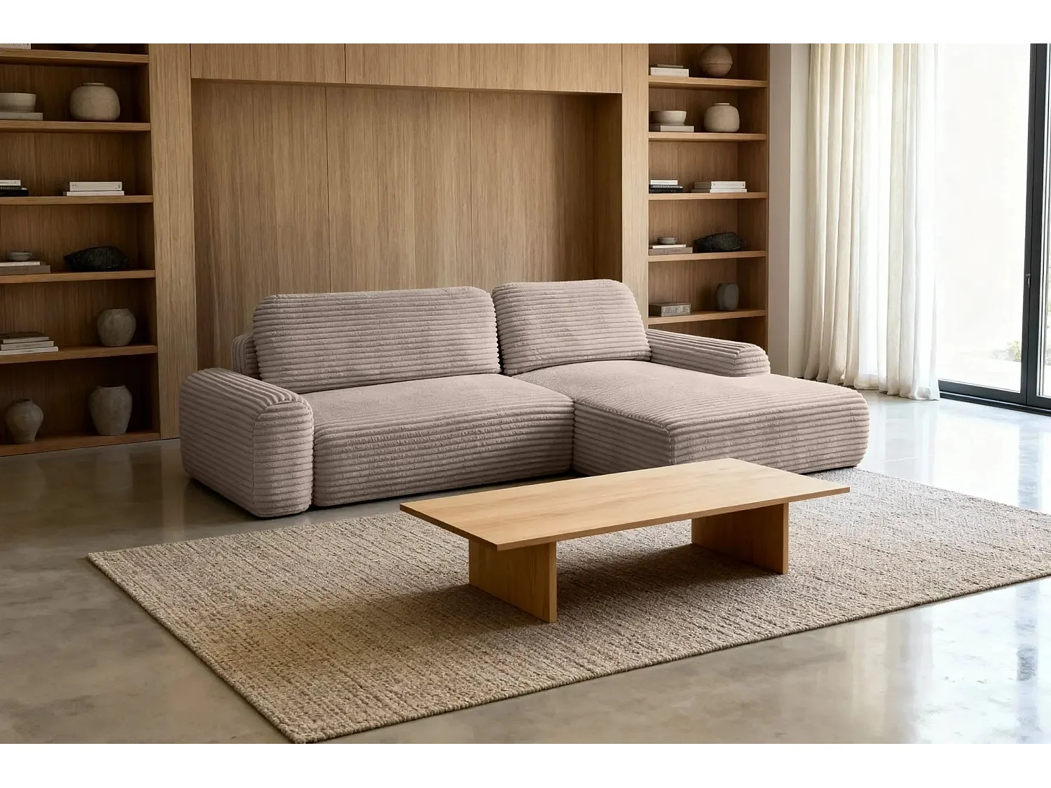 OLYMPE - Canapé d'angle velours cotelé 4 places - Café - Droit