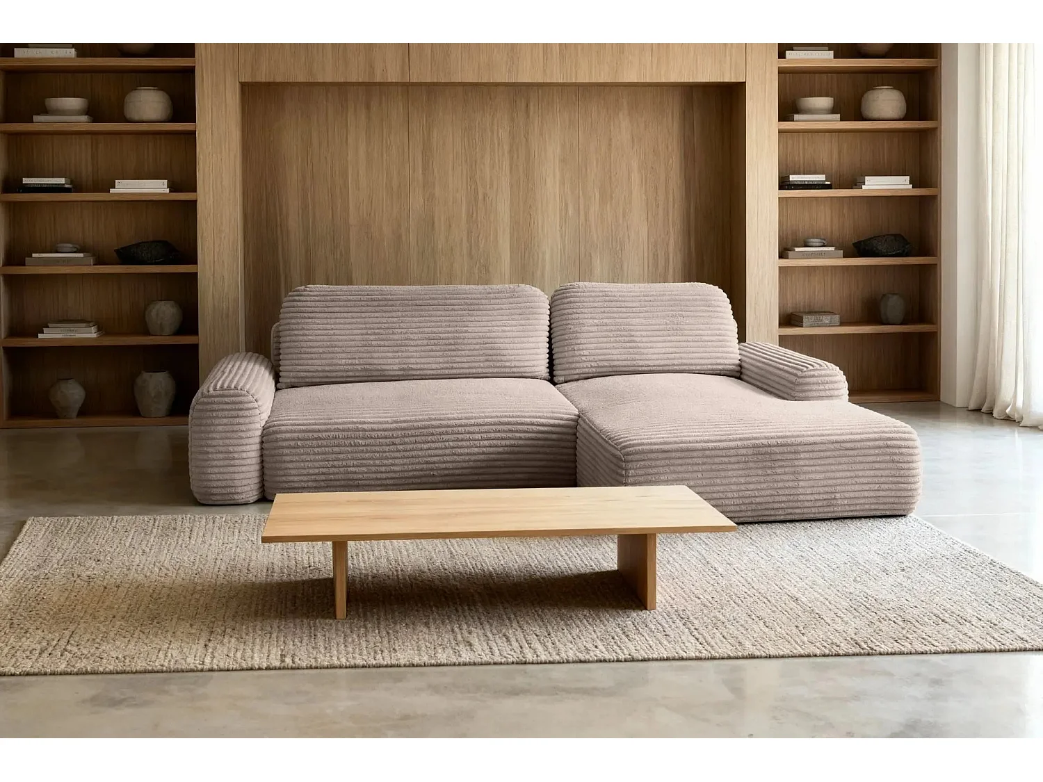 OLYMPE - Canapé d'angle velours cotelé 4 places - Café - Droit