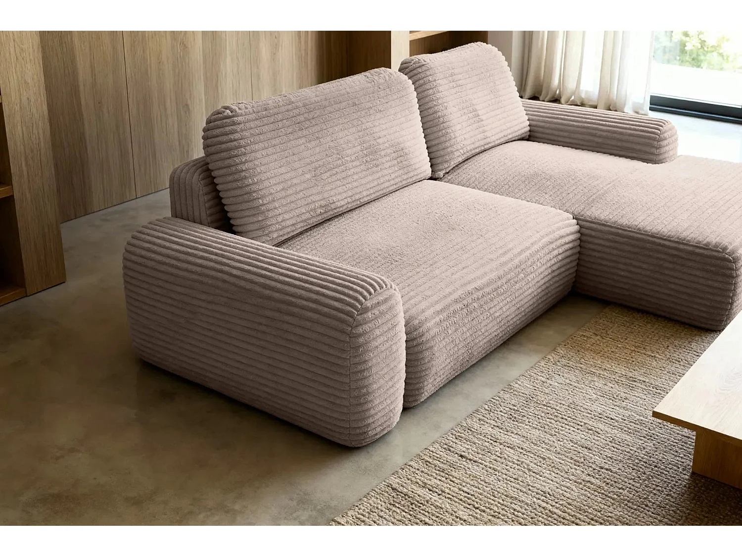 OLYMPE - Canapé d'angle velours cotelé 4 places - Café - Droit