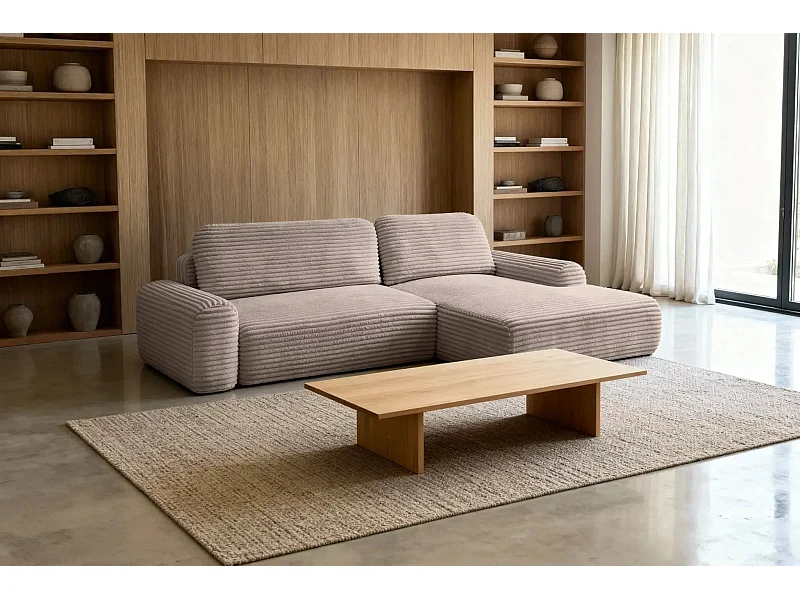 OLYMPE - Canapé d'angle velours cotelé 4 places - Café - Droit