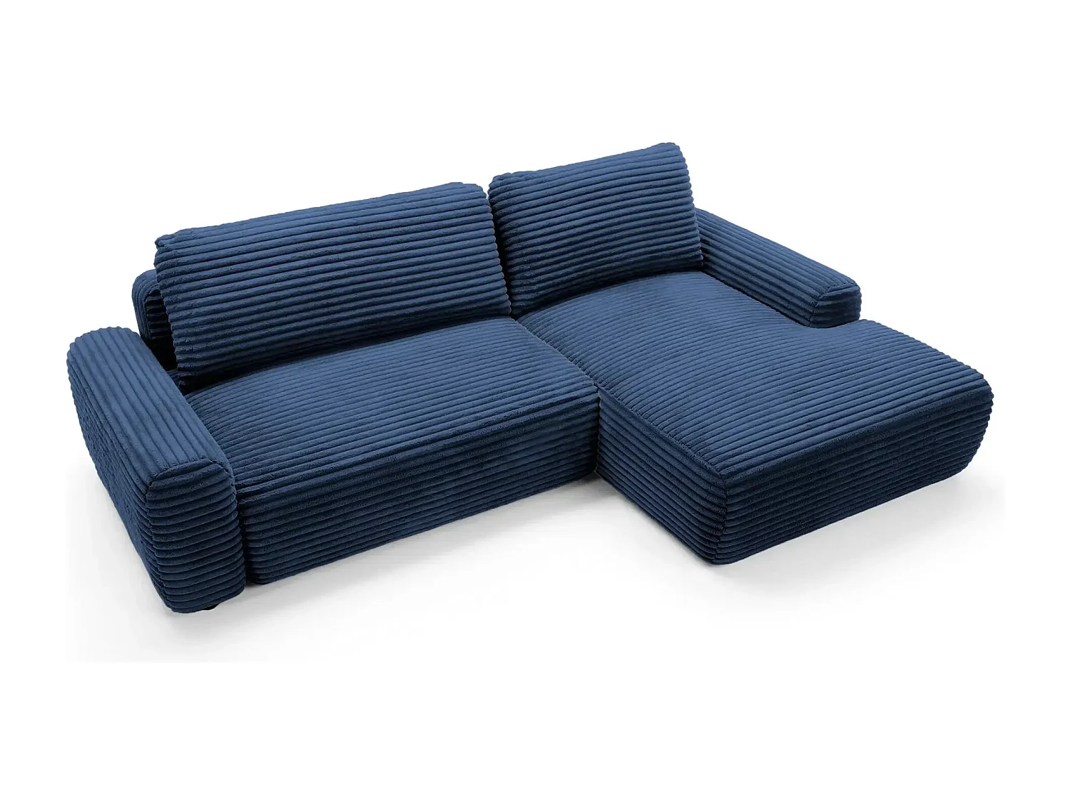 OLYMPE - Canapé d'angle velours cotelé - Bleu - Droit