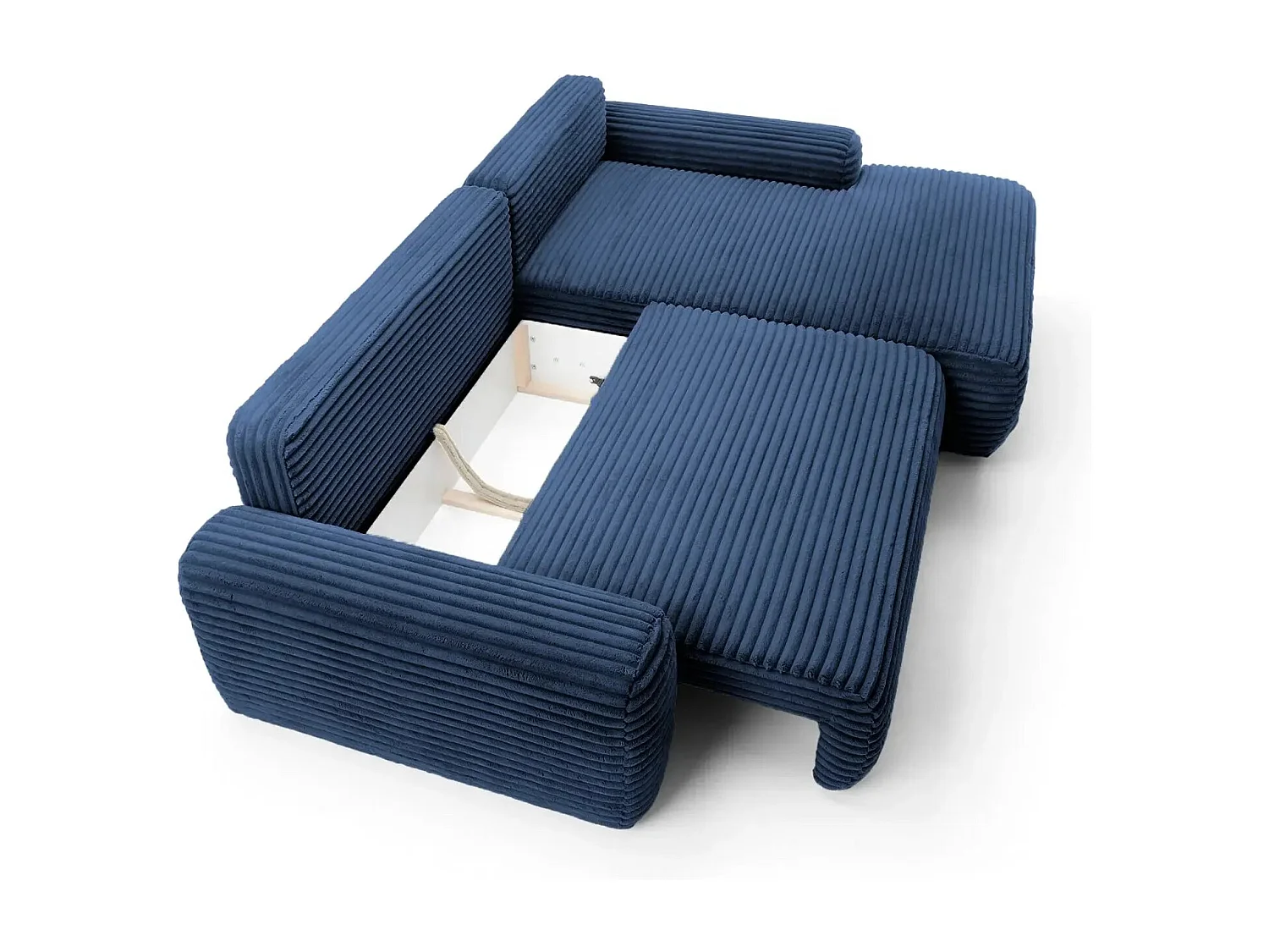 OLYMPE - Canapé d'angle velours cotelé - Bleu - Droit